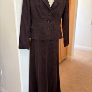 Vintage Faux Suede Chocolate Brown Women's Maxi Skirt Set